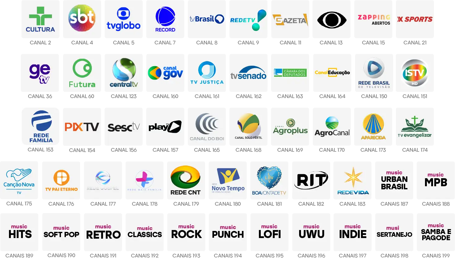 Grade de canais TV Lite+